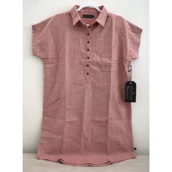United by Blue Women Sz S Red Rock Railroad Striped Meadow Hemp Shirt Dress - Picture 1 of 10